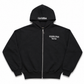 A black zip-up hoodie with white text on the chest reading 'VILLEON STYLES New York' and '1 in 4 trillion' on the inside of the hood, displayed on a clean white background.